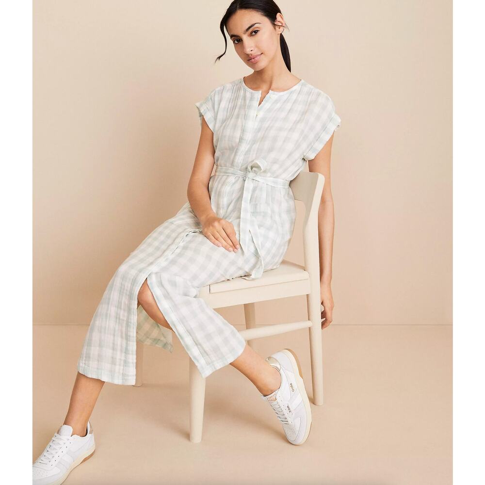 LOU & GREY x LOFT Gingham Triple Cloth Maxi Dress Blue Haze Sz XL NWT {SS4} - Picture 2 of 3